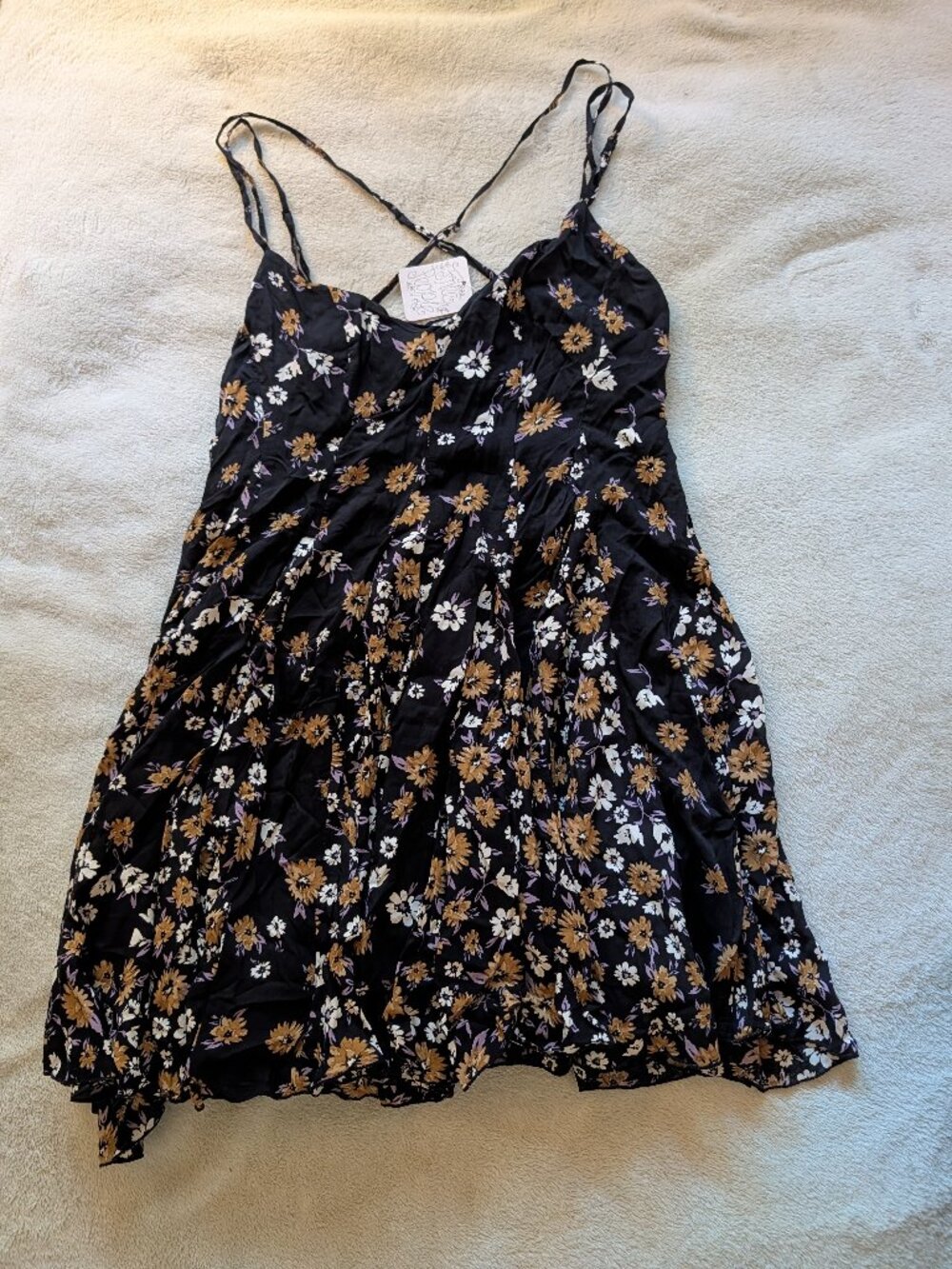 FREE PEOPLE DRESS New Women's 2 Black White Floral Mini Short Double Strap Cross